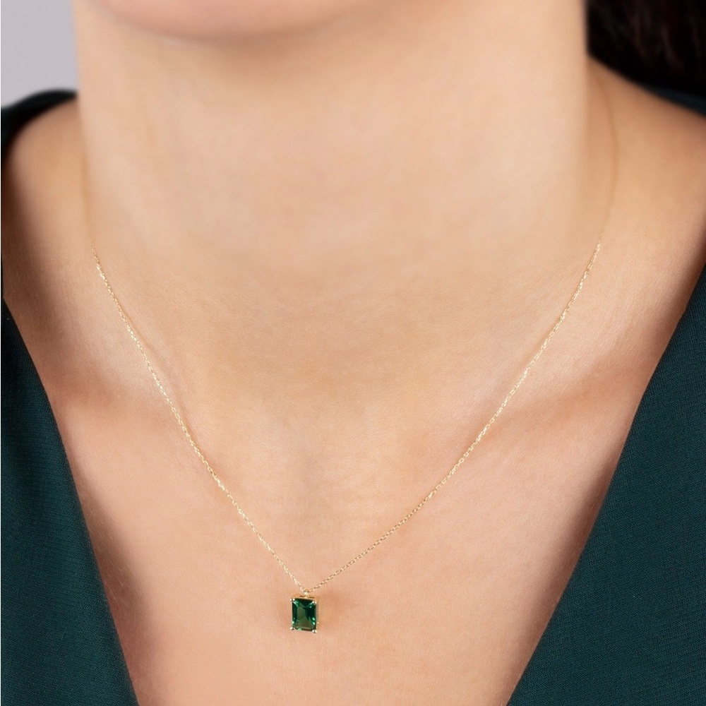 Emerald Rectangle Necklace 14k Solid White Gold, … - image 7